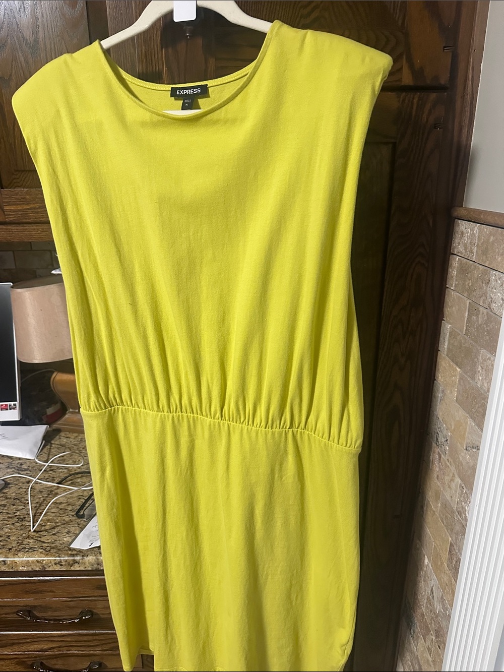 Express Bright Yellow Cap-Sleeve Gathered-Waist Dress